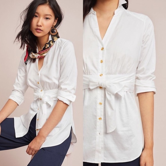 Anthropologie Tops - 🎉HP🎉 Anthropologie | Tie-Front Poplin Blouse